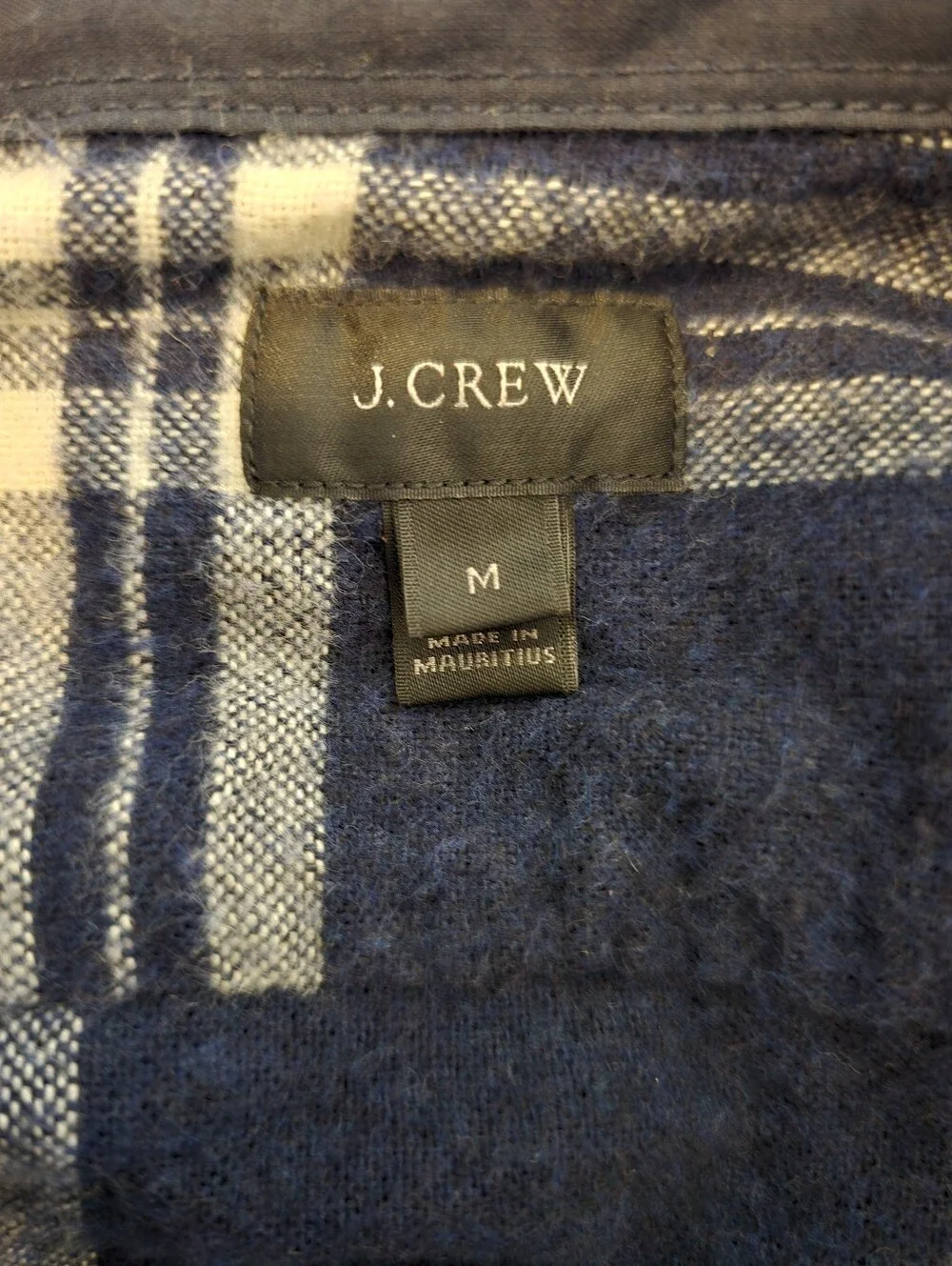 J Crew - Suede Elbow Patch Flannel Shirt - Medium - Navy / White Button Up